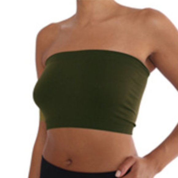 (NEW) Non-slip Stretchy Seamless Active Flexible Womens Band Tube Crop Top/Olive - Picture 5 of 10